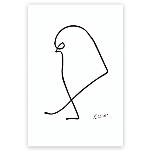 Picasso Wandkunst – Picasso-Poster – Spatzen-Leinwand-Kunstdruck – minimalistische Wanddekoration – Linienzeichnung schwarz und weiß Wanddekoration für Badezimmer, Dekoration, ungerahmt (30x45 cm) von KWAY