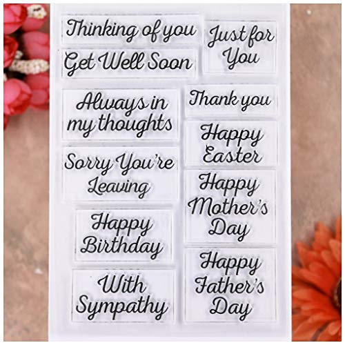 KWELLAM Transparente Stempel mit Aufschrift "Happy Mother's Day Father's Day Thinking of You Get Well Soon Happy Birthday mit Beileidskarte für Kartengestaltung Dekoration und DIY Scrapbooking von KWELLAM