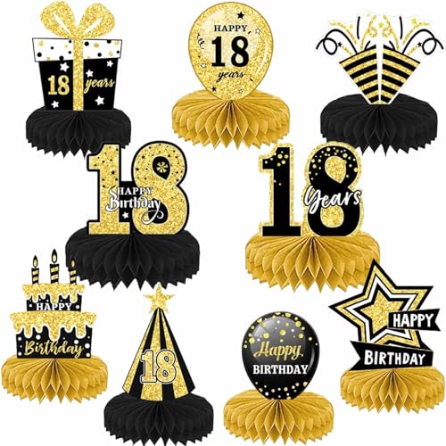 Deko 18. Geburtstag Männer,18. Geburtstag Männer,9 STK Schwarze Goldene Bienenwabe Mittelstück Tischdeko Geburtstag,18.Geburtstag Tischdeko Set Schwarz Gold,18 Geburtstag Deko für Party Zubehör Deko von KWHSUN