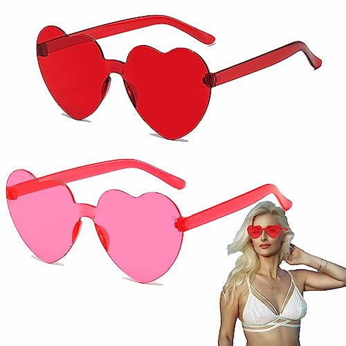 2 Paare Herz Brille,Hippie Gläser,Randlos Candy Transparent Sonnenbrille,Retro Party Brillen,Bunte Brille,für Kostüm Zubehör und Party Kostümzubehör von KWHSUN
