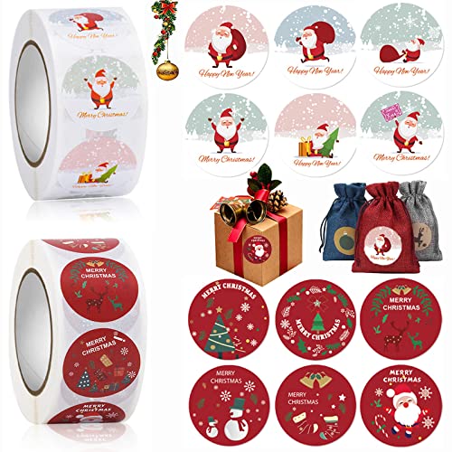 1000 Stück Weihnachtssticker, Weihnachtsaufkleber Selbstklebend,Weihnachten Sticker Rolle,Aufkleber Weihnachten für Weihnachtskarten/Scrapbooking/Umschlag/Geschenktüten von KWHSUN