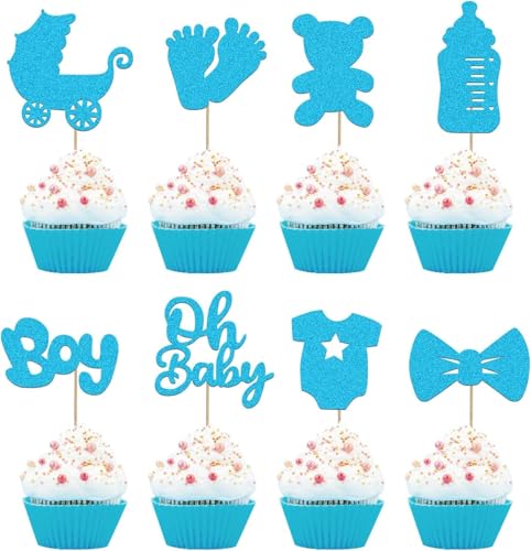 Cake Topper Baby Boy Tortendeko für Geburtstag Babyparty Baby Shower Kuchen Deko Gender Reveal Party Dekorationen Baby Jumpsuits Cupcake Picks von KWJEIULSOQ