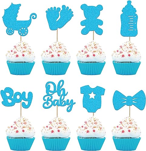 Cake Topper Baby Boy Tortendeko für Geburtstag Babyparty Baby Shower Kuchen Deko Gender Reveal Party Dekorationen Baby Jumpsuits Cupcake Picks von KWJEIULSOQ
