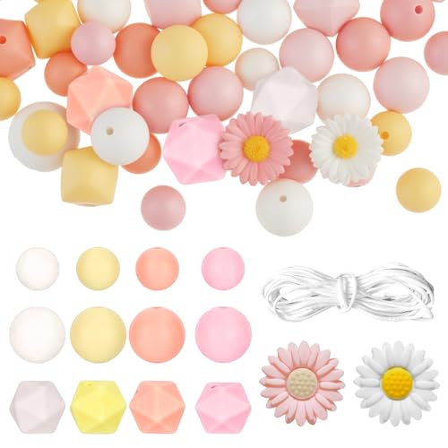 KWJEIULSOQ 100 Stück Silikonperlen Blumenförmige Bulk Silikonperlen Gänseblümchen Silikon Perlen Rund Lose Bastelperlen mit Nylonseil für DIY Schlüsselanhänger Armbänder Halsketten Schmuckherstellung KWJEIULSOQ 100 Stück Silikonperlen Blumenförmige Bulk Silikonperlen Gänseblümchen Silikon Perlen Rund Lose Bastelperlen mit Nylonseil für DIY Schlüsselanhänger Armbänder Halsketten Schmuckherstellung von KWJEIULSOQ