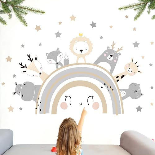 Kinderzimmer Wandsticker Regenbogen, Stern Tiere Selbstklebend Wanddeko Aufkleber für Kinder Wandtattoo Regenbogen Wandaufkleber Kinderzimme Wandsticker Wanddeko für Babyzimmer Schlafzimmer von KWJEIULSOQ