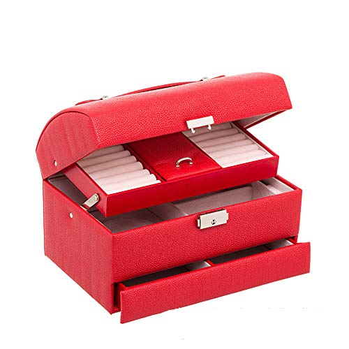 Aufbewahrungsboxen für Schmuck und Kosmetik, Schmuckschatulle, Schmucketui und Vitrine, 3 Ebenen, mit Spiegel, für Ohrringe, Uhren, Halsketten, Juwelen, Schmuckhalter für Ohrrin von KWMAEEUID