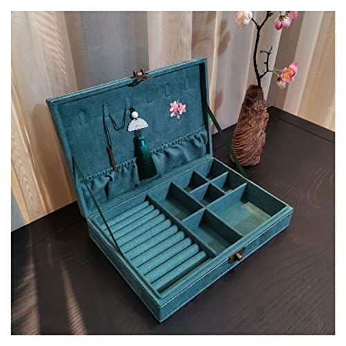 KWMAEEUID Antike literarische Schmuckschatulle, Flanell-Schmuckkästchen, Aufbewahrungsbox für Ringe, Ohrringe, Halsketten, Armbänder, Ketten (Farbe: A, Größe: 28 cm x 19 cm x 6,5 cm) von KWMAEEUID