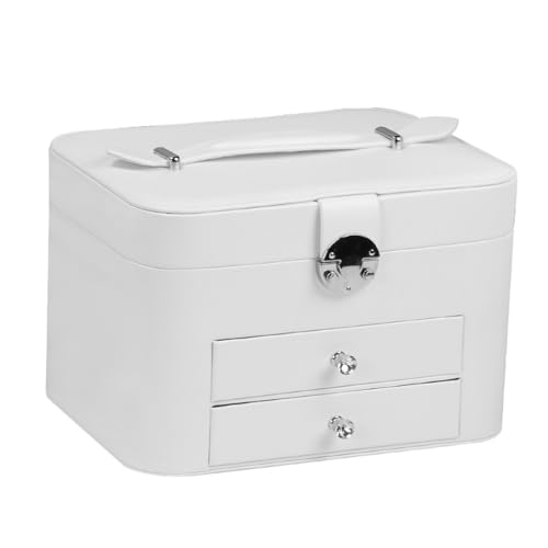 KWMAEEUID Große Kapazität Tragbare Schmuckaufbewahrungsbox Ringe Ohrringe Schmuckschatulle Handheld mit Schloss (Farbe: Argento, Größe: 24,5 cm) von KWMAEEUID
