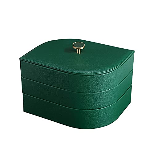 KWMAEEUID Großer Neuer PU-Leder-Schmuck-Organizer mit 3 Schichten, Schmuck-Aufbewahrungskoffer, Ohrring-Ring-Halsketten-Schmuckschatulle, Schatulle (Farbe: Grün) von KWMAEEUID