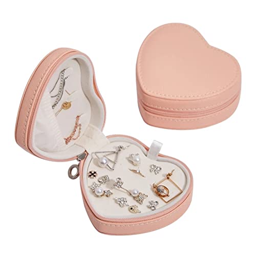 KWMAEEUID Herzförmige Schmuckschatulle, erstklassiger Ohrring-Aufbewahrungskoffer, tragbarer Display-Halter, Damen (Farbe: Rosa, Größe: Einheitsgröße) von KWMAEEUID
