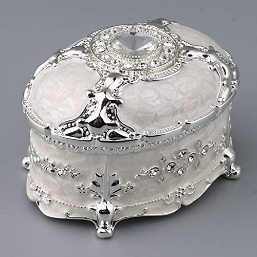 KWMAEEUID Kristall-Emaille-ovale Metall-Vintage-Schmuckschatulle, Geschenk-Ohrringe, Ring-Aufbewahrungsbox (Farbe: Weiß, Größe: S-Code) von KWMAEEUID