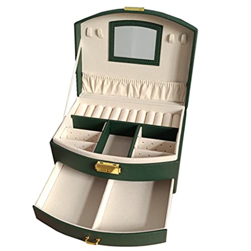KWMAEEUID Leder-Schmuckschatulle mit Spiegel und Schubladen-Halskettenhalter. Multifunktionale Ohrring-Schmuckschatulle mit großem Fassungsvermögen KWMAEEUID Leder-Schmuckschatulle mit Spiegel und Schubladen-Halskettenhalter. Multifunktionale Ohrring-Schmuckschatulle mit großem Fassungsvermögen von KWMAEEUID
