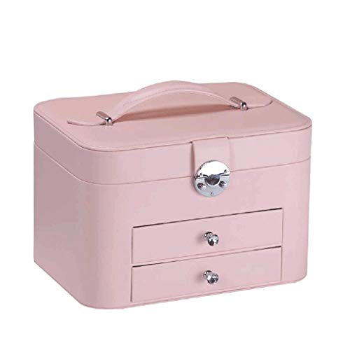 KWMAEEUID Schmuckschatulle, Leder-Schmuckschatulle, abgerundete Doppelschublade, Schmuckaufbewahrungsbox, Halskette, Doppelschmuck (Farbe: Rosa) von KWMAEEUID