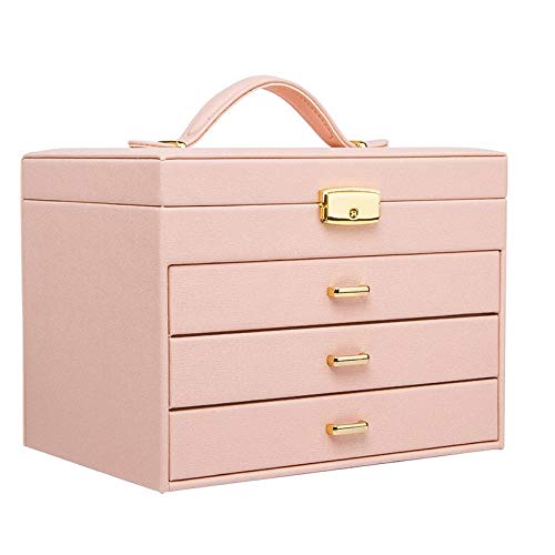 KWMAEEUID Schmuckschatulle, Prinzessin, europäische, koreanische, einfache Box mit Schloss, Handschmuck, Schmuck-Aufbewahrungsbox, große Kapazität, mehrschichtig (Farbe: Rosa) von KWMAEEUID