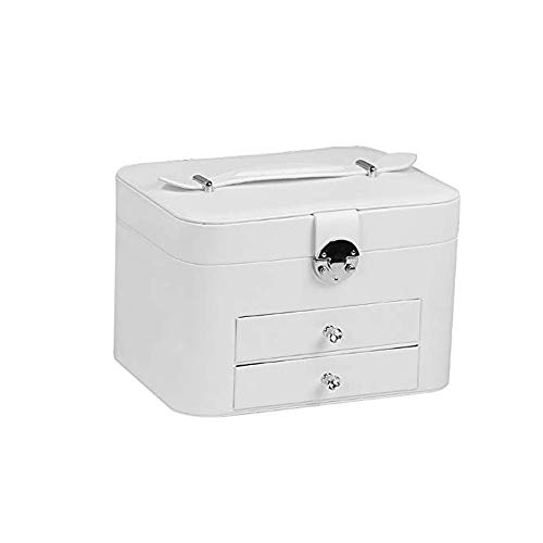 KWMAEEUID Schmuckschatulle - Kleiner Schmuckkästchen-Organizer aus Holz - Box aus Mikrofaser-PU-Leder - Bolzenverschluss und 2-stufiger Aufbewahrungskoffer für Ohrringe, Ringe (Farbe: Weiß KWMAEEUID Schmuckschatulle - Kleiner Schmuckkästchen-Organizer aus Holz - Box aus Mikrofaser-PU-Leder - Bolzenverschluss und 2-stufiger Aufbewahrungskoffer für Ohrringe, Ringe (Farbe: Weiß von KWMAEEUID