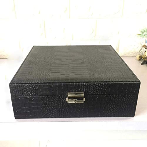 KWMAEEUID Schmuckschatulle – Leder-Schmuckschatulle, Ohrringe, Schmuck-Aufbewahrungsbox, gehobene antike Schmuckschatulle, Schmuckschatulle, Schmuckschatulle (Farbe: Schwarz) von KWMAEEUID