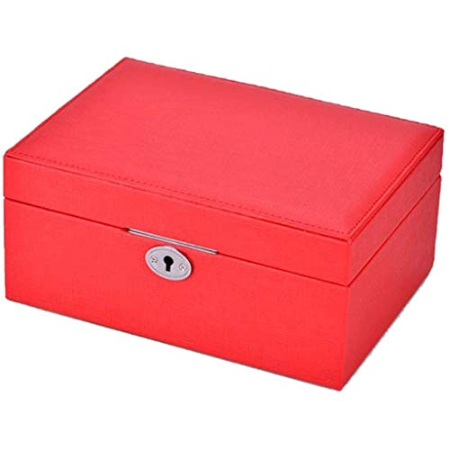 KWMAEEUID Schmuckschatulle – mittelgroße Schmuckschatulle, vierteiliges Schloss, schöne Modeschmuck-Halskettenschatulle, Anhänger, Armband, Schmuckschatulle (Farbe: Rosso) von KWMAEEUID