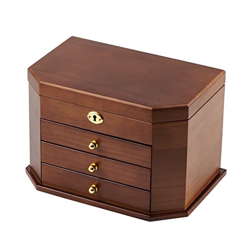 KWMAEEUID Sechseckige Massivholz-Schmuckschatulle zur Aufbewahrung mit Schloss, Ohrringen, Halskette, großer Kapazität, Retro-Geburtstagsgeschenkbox (Farbe: A, Größe: Einheitsgröße) von KWMAEEUID