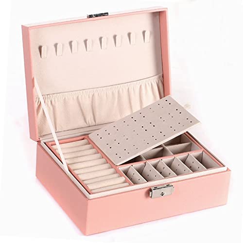 KWMAEEUID Zweilagige Leder-Schmuckschatulle, Organizer für Ohrringe, Ringe, Halsketten, Aufbewahrungskoffer mit Schloss, für Damen und Mädchen, Geschenk (Farbe: A, Größe: wie abgebildet) von KWMAEEUID