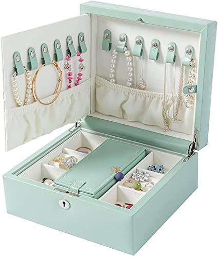 Schmuck-Reisebox, 2-stufige Schmuckschatulle mit großer Kapazität, Schmuck-Organizer aus Pu-Leder mit Spiegel und Schloss, Aufbewahrungsbox für Ohrringe, Ringe, Halsketten, Gesc Schmuck-Reisebox, 2-stufige Schmuckschatulle mit großer Kapazität, Schmuck-Organizer aus Pu-Leder mit Spiegel und Schloss, Aufbewahrungsbox für Ohrringe, Ringe, Halsketten, Gesc von KWMAEEUID