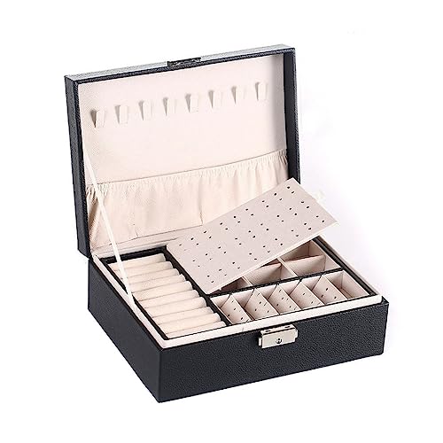 Schmuckhalter, Ohrringbox, Ohrring-Schmuckschatulle, doppelschichtiges Schloss, große Kapazität, Schmuckschatulle für Halsketten, Ringe, Armbänder Schmuckhalter, Ohrringbox, Ohrring-Schmuckschatulle, doppelschichtiges Schloss, große Kapazität, Schmuckschatulle für Halsketten, Ringe, Armbänder von KWMAEEUID