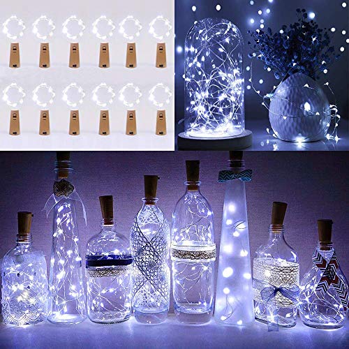 KWODE Lichterkette Korken 12 Stück, LED Lichterkette Flaschen, Kurze Lichterkette mit Batterie, 2m Mini Draht Kurz Kette für Urlaub Deko, Bottle, Party, Geschenk, Frische Blumen, Hochzeit (Kaltweiß) von KWODE