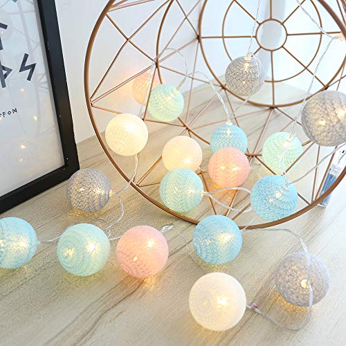 KWODE Lichterkette Kinderzimmer, USB & Batterie Betrieben Cotton Ball Lichterkette, LED Kugel Light für Innen, Mädchen Teenager Schlafzimmer Zimmer Deko, Weihnachten Hochzeit Beleuchtung Ø6CM Bunt von KWODE