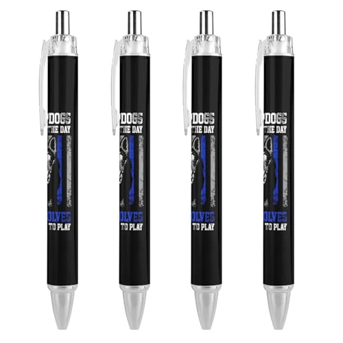 KWQDOZF K-9 Blue Lives Matter Kugelschreiber mit dünner Linie und Hundedruck, für Damen und Herren, 0,5 mm feiner Druckkugelschreiber, 4 Stück von KWQDOZF