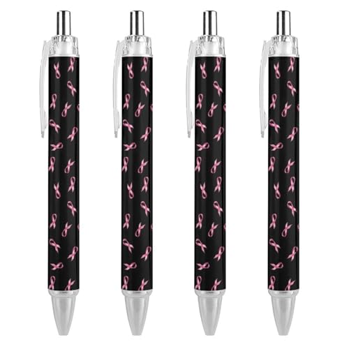 KWQDOZF Kugelschreiber mit Brustkrebs-Pink-Ribbon-Aufdruck für Damen und Herren, 0,5 mm fein, einziehbarer Kugelschreiber, 4 Stück KWQDOZF Kugelschreiber mit Brustkrebs-Pink-Ribbon-Aufdruck für Damen und Herren, 0,5 mm fein, einziehbarer Kugelschreiber, 4 Stück von KWQDOZF