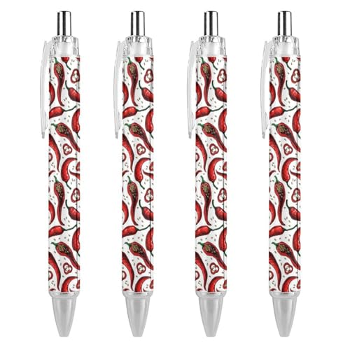 KWQDOZF Kugelschreiber mit Chili-Pfeffer-Aufdruck für Damen und Herren, 0,5 mm fein, einziehbarer Kugelschreiber, 4 Stück KWQDOZF Kugelschreiber mit Chili-Pfeffer-Aufdruck für Damen und Herren, 0,5 mm fein, einziehbarer Kugelschreiber, 4 Stück von KWQDOZF