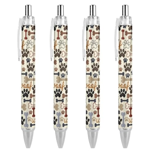 KWQDOZF Kugelschreiber mit Hundepfotenabdruck und Knochenabdruck für Damen und Herren, 0,5 mm fein, einziehbarer Kugelschreiber, 4 Stück KWQDOZF Kugelschreiber mit Hundepfotenabdruck und Knochenabdruck für Damen und Herren, 0,5 mm fein, einziehbarer Kugelschreiber, 4 Stück von KWQDOZF