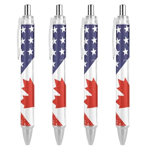 KWQDOZF Kugelschreiber mit Retro-Motiv „Amerika Kanada-Flagge für Damen und Herren, 0,5 mm fein, einziehbar, 4 Stück KWQDOZF Kugelschreiber mit Retro-Motiv „Amerika Kanada-Flagge für Damen und Herren, 0,5 mm fein, einziehbar, 4 Stück von KWQDOZF