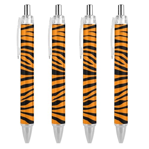 KWQDOZF Kugelschreiber mit Tiger-Orange-Streifen-Print für Damen und Herren, 0,5 mm fein, einziehbarer Kugelschreiber, 4 Stück KWQDOZF Kugelschreiber mit Tiger-Orange-Streifen-Print für Damen und Herren, 0,5 mm fein, einziehbarer Kugelschreiber, 4 Stück von KWQDOZF
