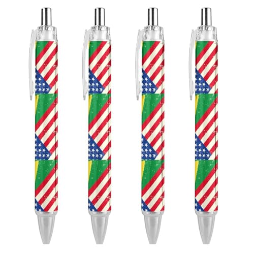 KWQDOZF Kugelschreiber mit amerikanischer und brasilianischer Flagge für Damen und Herren, 0,5 mm fein, einziehbarer Kugelschreiber, 4 Stück KWQDOZF Kugelschreiber mit amerikanischer und brasilianischer Flagge für Damen und Herren, 0,5 mm fein, einziehbarer Kugelschreiber, 4 Stück von KWQDOZF