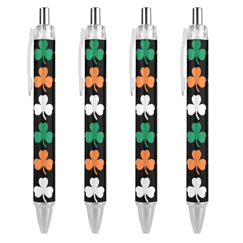 KWQDOZF Kugelschreiber mit irischem Kleeblatt- und Flaggendruck, für Damen und Herren, 0,5 mm fein, einziehbarer Kugelschreiber, 4 Stück KWQDOZF Kugelschreiber mit irischem Kleeblatt- und Flaggendruck, für Damen und Herren, 0,5 mm fein, einziehbarer Kugelschreiber, 4 Stück von KWQDOZF