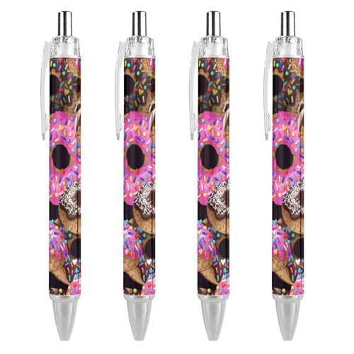 KWQDOZF Kugelschreiber mit leckeren Donuts-Aufdruck für Damen und Herren, 0,5 mm fein, einziehbarer Kugelschreiber, 4 Stück von KWQDOZF