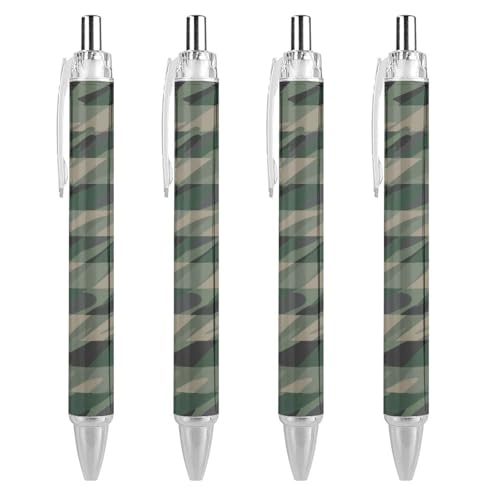 KWQDOZF Kugelschreiber mit patriotischem Dschungelgrün-Camouflage-Motiv und USA-Flaggendruck für Damen und Herren, 0,5 mm fein, einziehbarer Kugelschreiber, 4 Stück KWQDOZF Kugelschreiber mit patriotischem Dschungelgrün-Camouflage-Motiv und USA-Flaggendruck für Damen und Herren, 0,5 mm fein, einziehbarer Kugelschreiber, 4 Stück von KWQDOZF