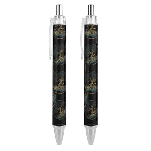 KWQDOZF Leben und Baum mit Schlangen, niedlicher Kugelschreiber, einziehbarer Kugelschreiber, 0,5 mm, für Damen und Herren, Büro, 2 Stück von KWQDOZF