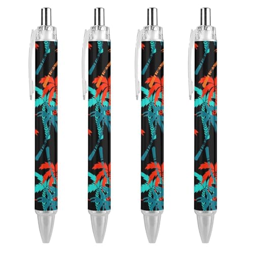 KWQDOZF Lustige Kugelschreiber mit Kokosnussbaum-Motiv, einziehbarer Kugelschreiber, 0,5 mm, für Damen und Herren, Büro, 4 Stück von KWQDOZF