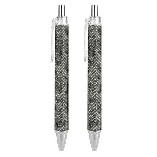 KWQDOZF Lustige Kugelschreiber mit Schlangenhautmuster in Schwarz und Grau, einziehbarer Kugelschreiber, 0,5 mm, für Damen und Herren im Büro, 2 Stück von KWQDOZF