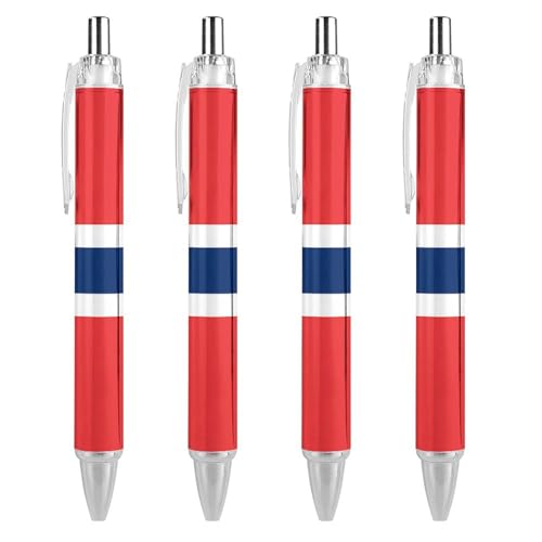 KWQDOZF Lustige Kugelschreiber mit norwegischer Flagge, einziehbarer Kugelschreiber, 0,5 mm, für Damen und Herren, Büro, 4 Stück KWQDOZF Lustige Kugelschreiber mit norwegischer Flagge, einziehbarer Kugelschreiber, 0,5 mm, für Damen und Herren, Büro, 4 Stück von KWQDOZF