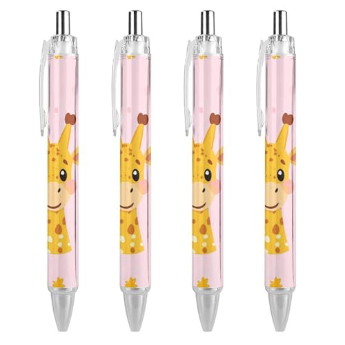 KWQDOZF Niedliche Giraffe, niedliche Kugelschreiber, einziehbarer Kugelschreiber, 0,5 mm, für Damen und Herren, Büro, 4 Stück KWQDOZF Niedliche Giraffe, niedliche Kugelschreiber, einziehbarer Kugelschreiber, 0,5 mm, für Damen und Herren, Büro, 4 Stück von KWQDOZF