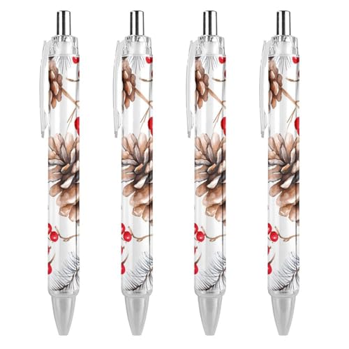 KWQDOZF Niedliche Kugelschreiber mit Tannenzapfen und Beeren, einziehbarer Kugelschreiber, 0,5 mm, für Damen und Herren, Büro, 4 Stück von KWQDOZF