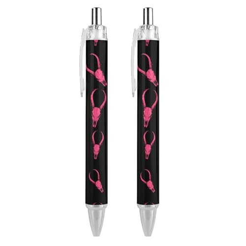 KWQDOZF Niedlicher Kugelschreiber mit Antilopen-Totenkopf, einziehbarer Kugelschreiber, 0,5 mm, für Damen und Herren, Büro, 2 Stück von KWQDOZF