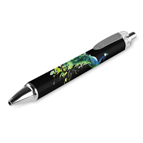 KWQDOZF Niedlicher Kugelschreiber mit Pfauen-Aquarell, einziehbarer Kugelschreiber, 0,5 mm, für Damen und Herren im Büro von KWQDOZF