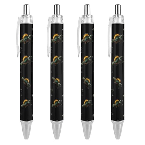 KWQDOZF Niedlicher Kugelschreiber mit grünem Dinosaurier, einziehbarer Kugelschreiber, 0,5 mm, für Damen und Herren, Büro, 4 Stück von KWQDOZF