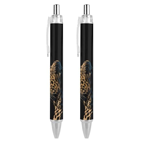 KWQDOZF Niedlicher Leoparden-Kugelschreiber, einziehbarer Kugelschreiber, 0,5 mm, für Damen und Herren, Büro, 2 Stück von KWQDOZF