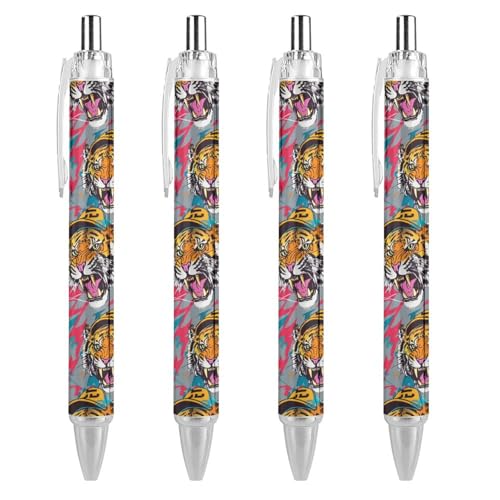 KWQDOZF Tiger mit Baseballkappe, künstlerischer, süßer Kugelschreiber, einziehbarer Kugelschreiber, 0,5 mm, für Damen und Herren, Büro, 4 Stück KWQDOZF Tiger mit Baseballkappe, künstlerischer, süßer Kugelschreiber, einziehbarer Kugelschreiber, 0,5 mm, für Damen und Herren, Büro, 4 Stück von KWQDOZF