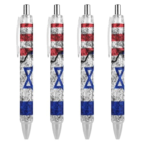 KWQDOZF USA und Israel auf einem rissigen Druck Kugelschreiber für Frauen Männer 0,5 mm feiner einziehbarer Kugelschreiber 4 Stück KWQDOZF USA und Israel auf einem rissigen Druck Kugelschreiber für Frauen Männer 0,5 mm feiner einziehbarer Kugelschreiber 4 Stück von KWQDOZF