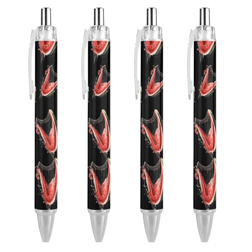 KWQDOZF Wassermelonen-Harfe, niedlicher Kugelschreiber, einziehbarer Kugelschreiber, 0,5 mm, für Damen und Herren, Büro, 4 Stück von KWQDOZF